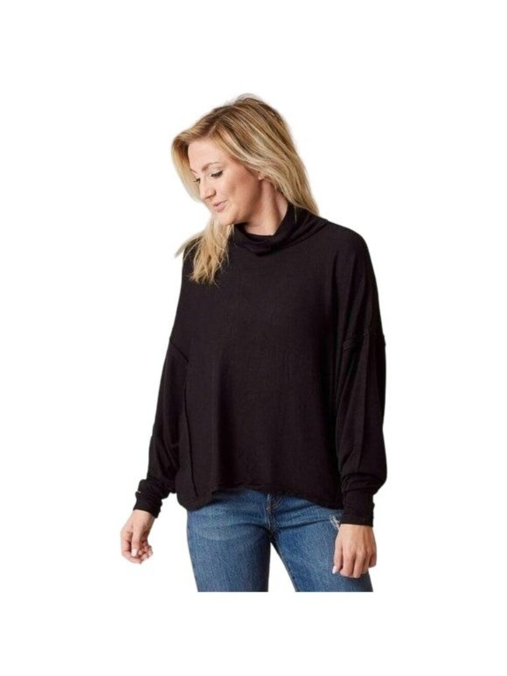 Free People Black Dolman Turtleneck Top